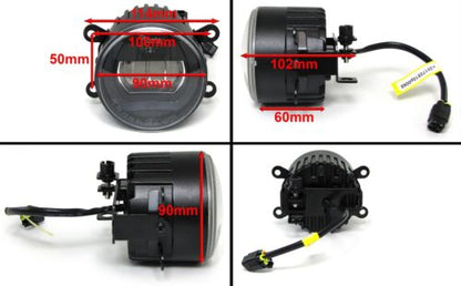 Clear Glass LED Fog Light with Daytime Running Lights Universal 90mm Black 