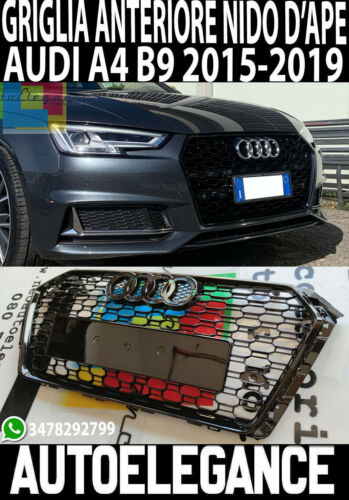 CALANDRA RS4 NIDO D'APE PER AUDI A4 B9 2015-2019 GRIGLIA ANTERIORE BORDO NERO AUTOELEGANCERICAMBI