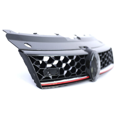 Gloss Black Sport Radiator Grille with Red for VW Polo 5 6R 6C 09-17 