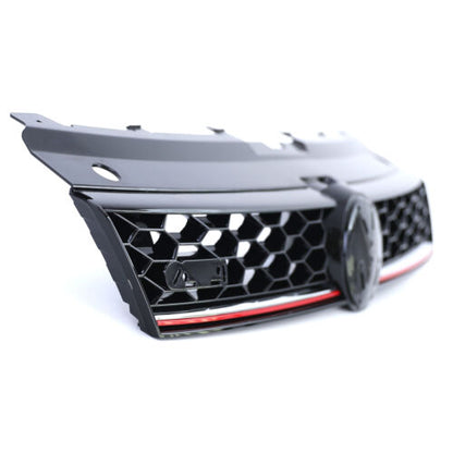 Gloss Black Sport Radiator Grille with Red for VW Polo 5 6R 6C 09-17 