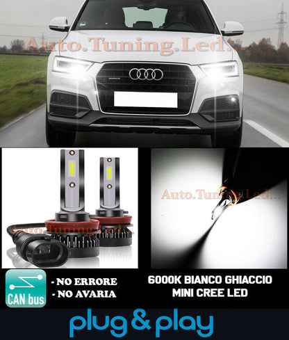 LAMPADE FENDINEBBIA A LED CREE AUDI Q3 FACELIFT CAMBUS BIANCO GHIACCIO 8000LM