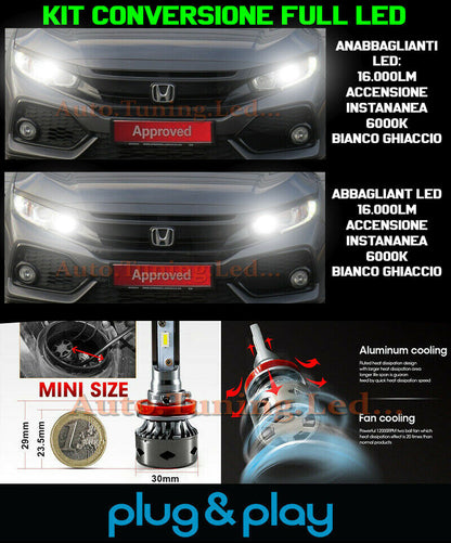LAMPADE ANABBAGLIANTI + ABBAGLIANTI LED 16.000LM PER HONDA CIVIC X