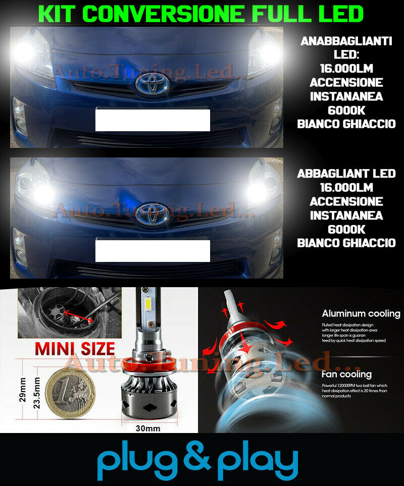 LAMPADE ANABBAGLIANTI + ABBAGLIANTI LED 16.000LM PER TOYOTA PRIUS MK3