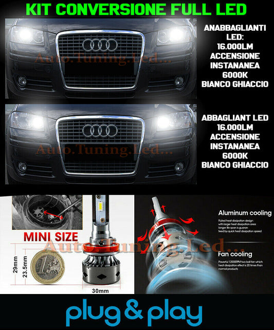 AUDI A3 8P 05-08 LAMPADE ANABBAGLIANTI & ABBAGLIANTI + POSIZIONI LED 16.000LM AUTOELEGANCERICAMBI
