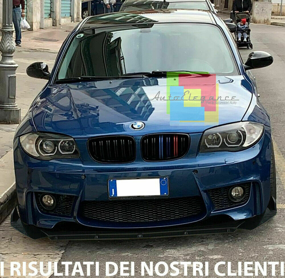 BMW SERIE 1 E81 E87 E82 SPLITTER PARAURTI ANTERIORE NERO LUCIDO LOOK RS AUTOELEGANCERICAMBI