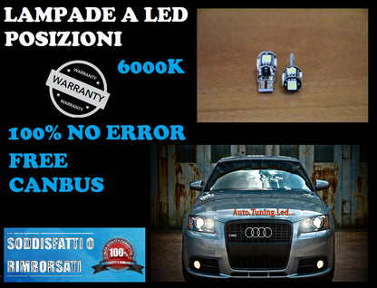 AUDI A3 8P 08-12 LUCI POSIZIONE T10 A 5 LED SMD BIANCO GHIACCIO AUTOELEGANCERICAMBI