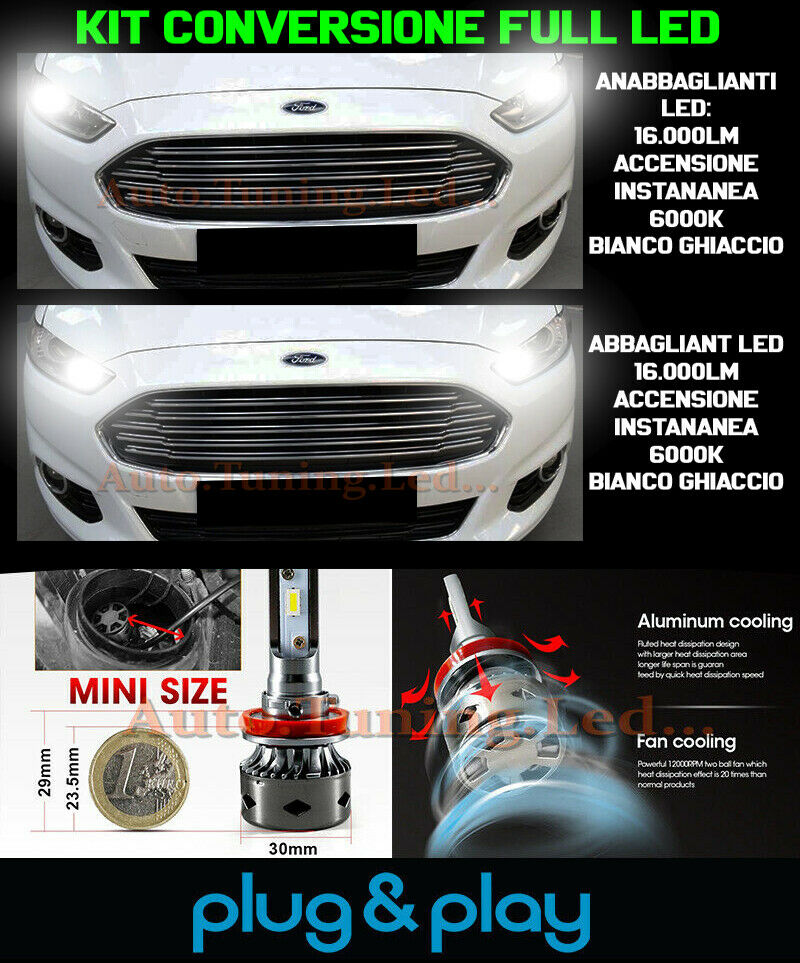 LAMPADE ANABBAGLIANTI + ABBAGLIANTI DIURNE FORD MONDEO V NO AVARIA 16.000LM