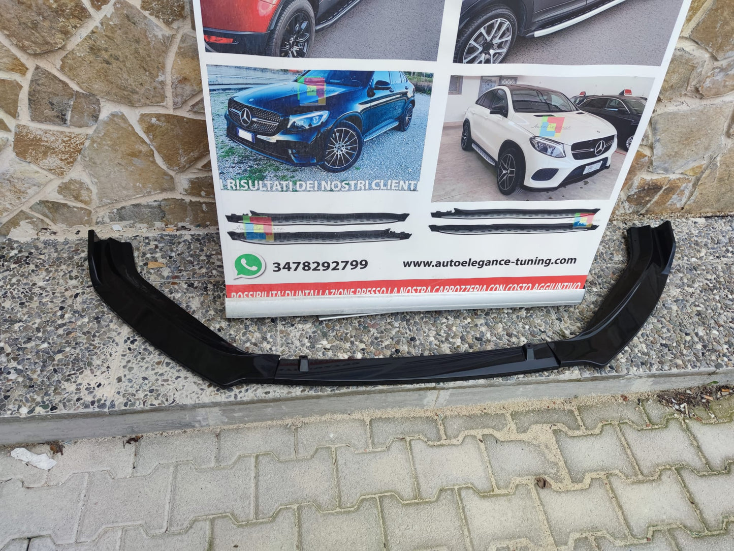 SPLITTER MERCEDES A W176 BLADE UNDER FRONT BUMPER ABS GLOSSY BLACK 0097