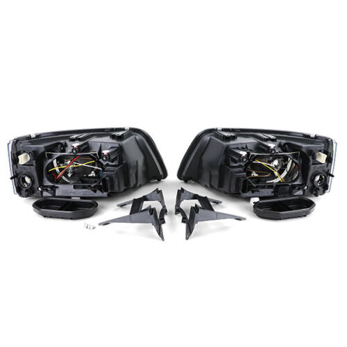 H7 H1 Headlights Black Clear Glass with LWR Motor Pair for VW Bus T5 03-09 