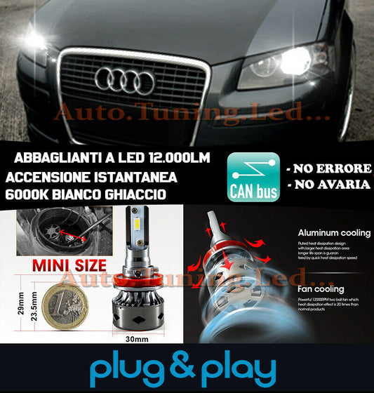 LAMPADE ANABBAGLIANTI LED AUDI A3 8P + SPORTBACK 6000K 12.000LUMEN CAMBUS