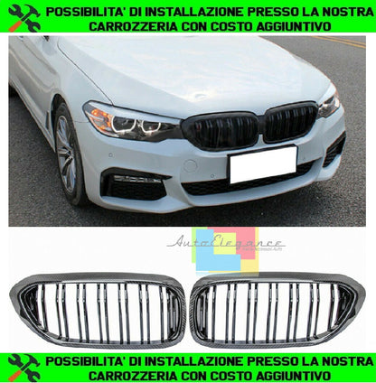 GRIGLIE ANTERIORI DOPPIA FASCIA M CARBONIO MASCHERINE PER BMW SERIE 5 G30 G31 .-