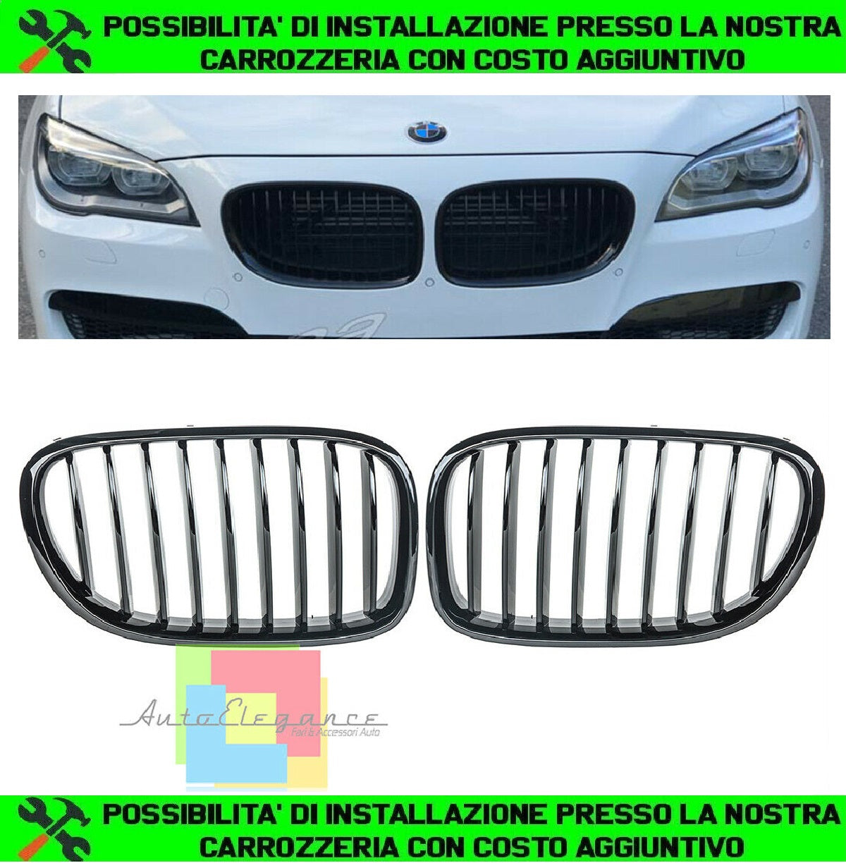 BMW SERIE 7 F01 F02 F03 F04 2012+ GRIGLIE ANTERIORI LOOK M CALANDRA NERO LUCIDO AUTOELEGANCERICAMBI