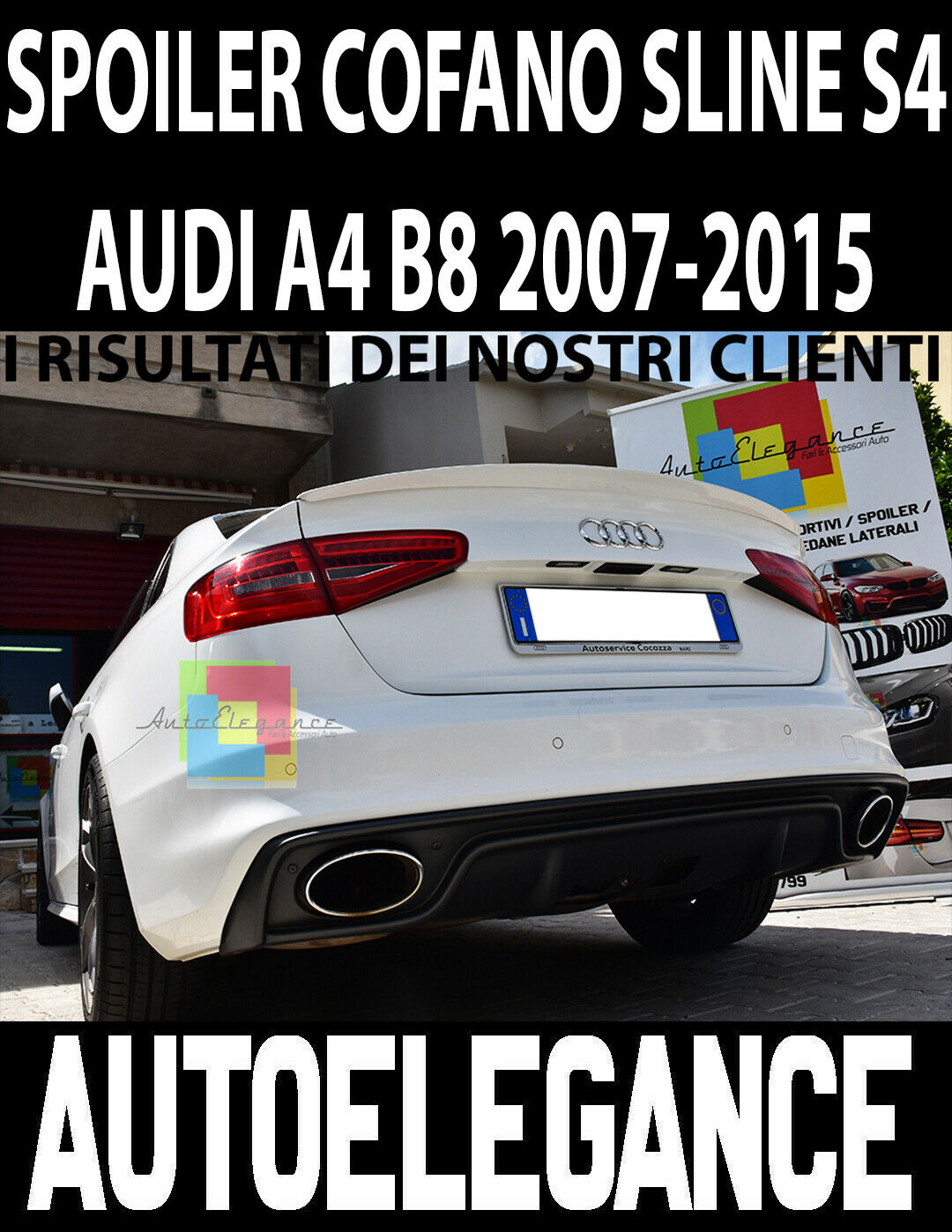 SPOILER POSTERIORE SUL COFANO S4 PER AUDI A4 B8 8K 2008-2014 BERLINA IN ABS -.