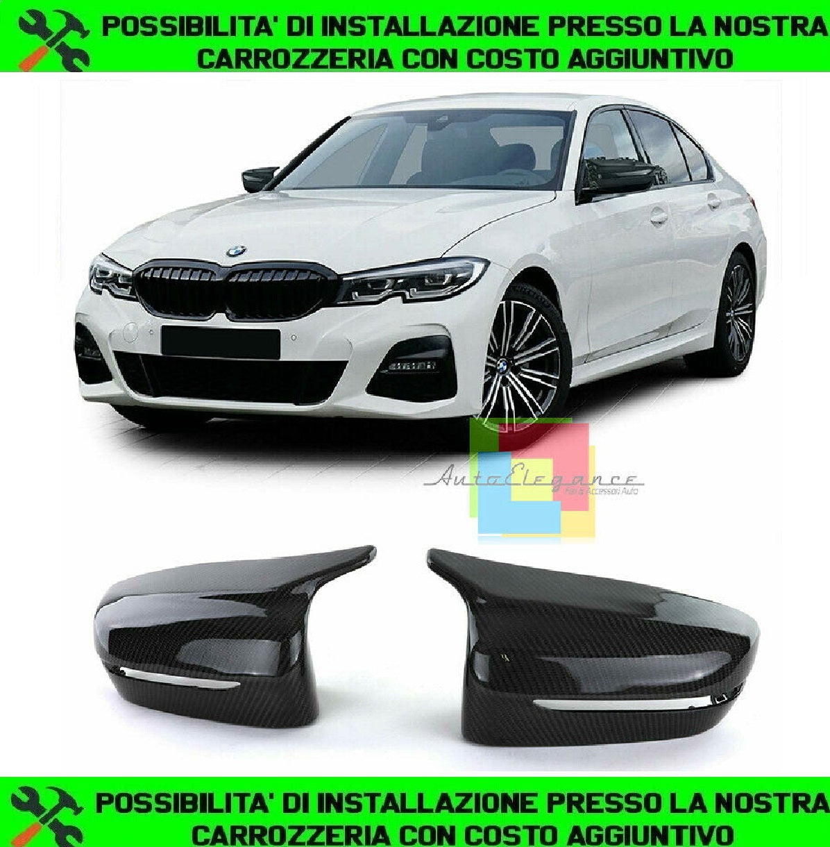 BMW SERIE 3 G20 G21 2018+ SPECCHI SOSTITUTIVI CALOTTE SPECCHIETTI CARBON LOOK M3 AUTOELEGANCERICAMBI