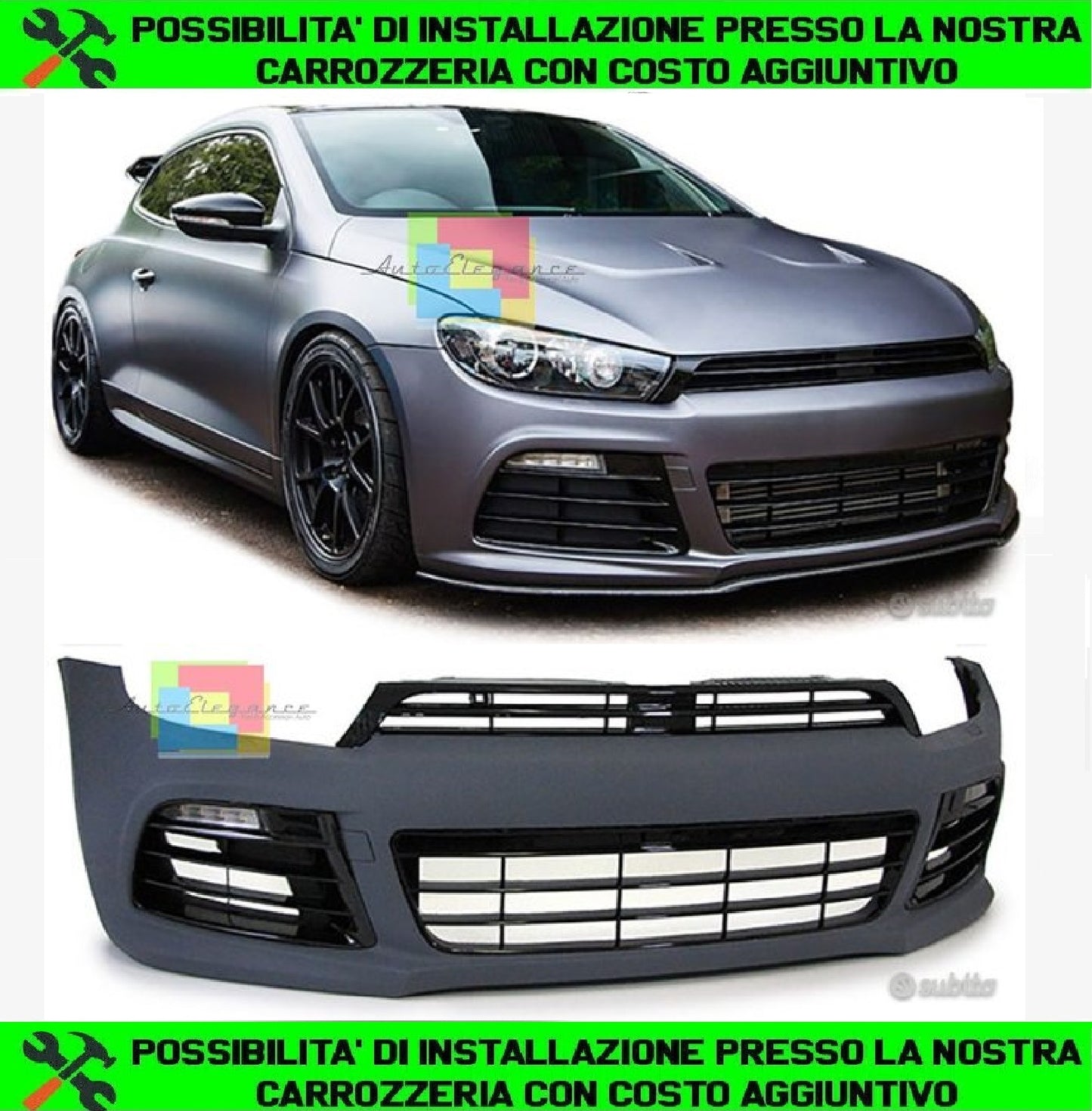 VW SCIROCCO 2008-2014 FRONT BUMPER + GRILLES R-LINE LOOK