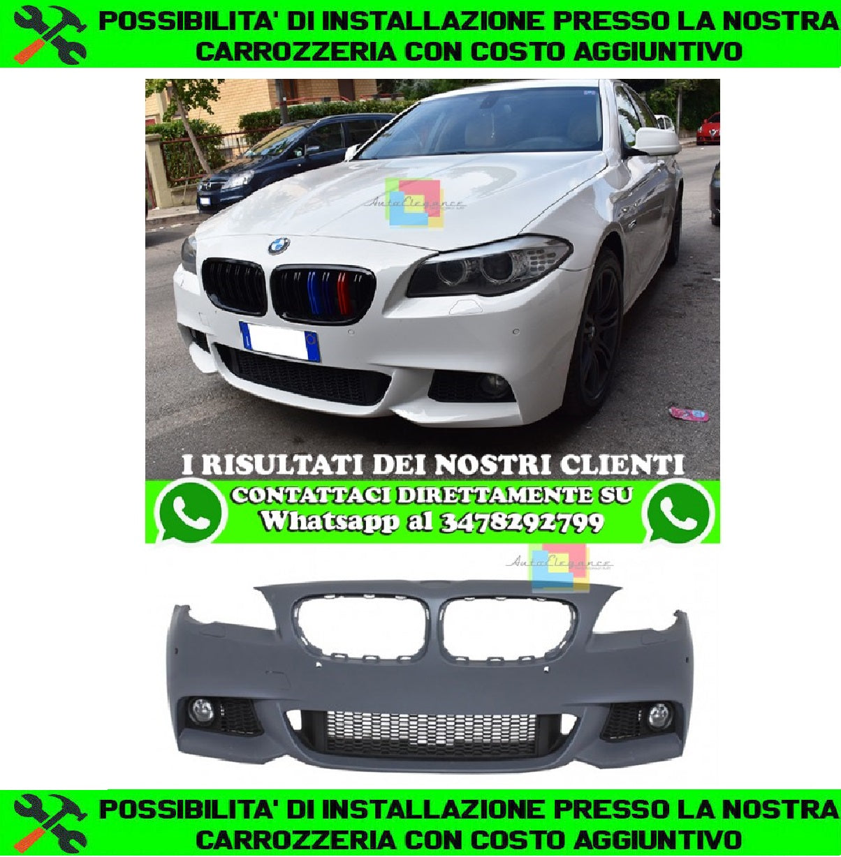 BMW SERIE 5 F10 F11 2011-2014 PARAURTI ANTERIORE LOOK M AUTOELEGANCERICAMBI