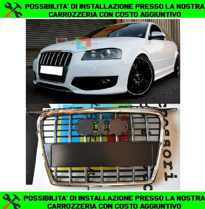 GRIGLIA ANTERIORE AUDI A3 8P 2005 al 2008 CALANDRA SLINE S3 BORDO CROMATO .-1