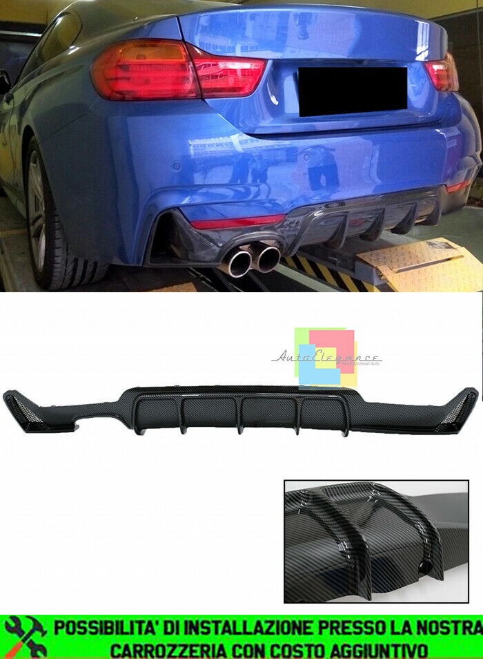 BMW SERIE 4 F32 F33 F36 2013+ SOTTO PARAURTI POSTERE DIFFUSORE ABS CARBON DOPPIO AUTOELEGANCERICAMBI