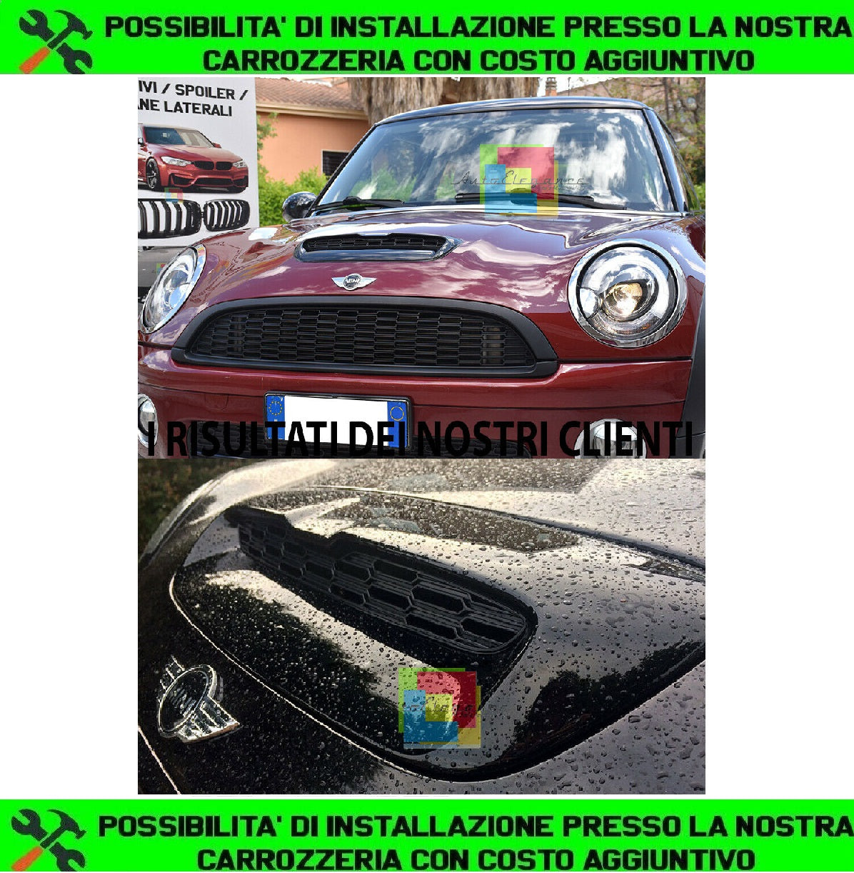 HOOD AIR INTAKE FOR GLOSS BLACK MINI COOPER R55 R56 R57 06-13 HONEYCOMB