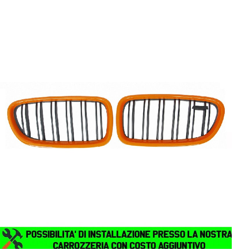 MASCHERINE DOPPIA STRISCIA BMW SERIE 5 F10 F11 GRIGLIE ANTERIORI NERE ARANCIONE