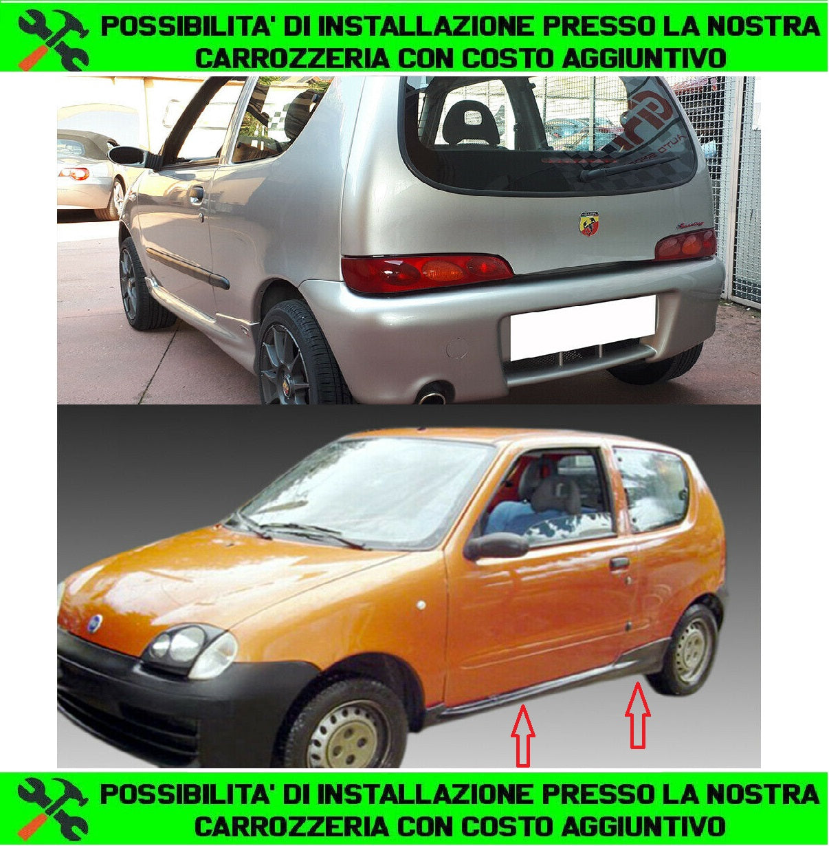 FIAT SEICENTO 600 SPOILER MINIGONNE LATERALI SOTTOPORTA SPORTIVO IN ABS -.