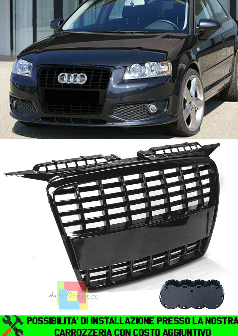 GRIGLIA ANTERIORE AUDI A3 8P 2005 al 2008 CALANDRA SLINE S3 NERO LUCIDO