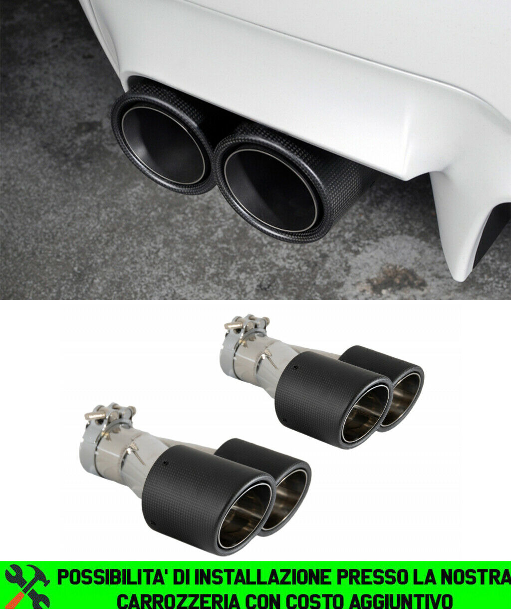 AUDI COPPIA TERMINALI DI SCARICO ACCIAIO INOX CARBON LOOK SLINE RS AUTOELEGANCERICAMBI