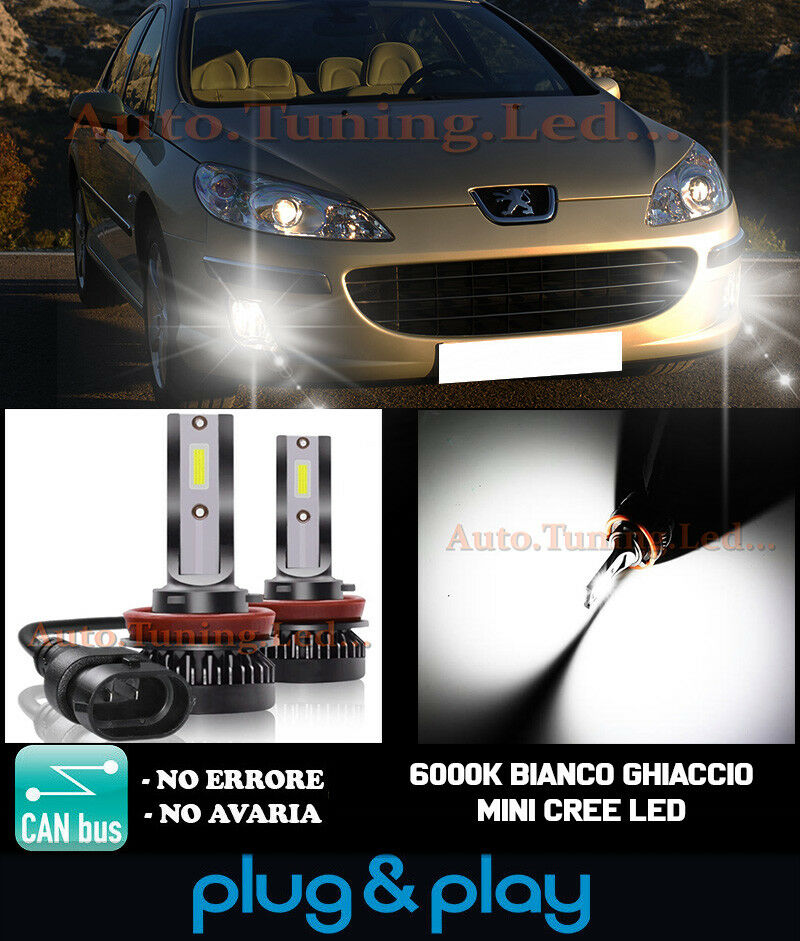 LAMPADE FENDINEBBIA A LED CREE PEUGEOT 407 CAMBUS BIANCO GHIACCIO 8000LM