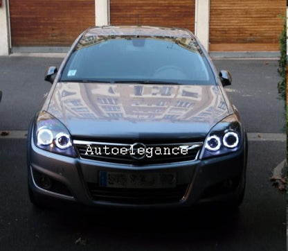 FARI SATINATI OPEL ASTRA H 2004-2007 ANELLI ANGEL EYES LED BIANCHI