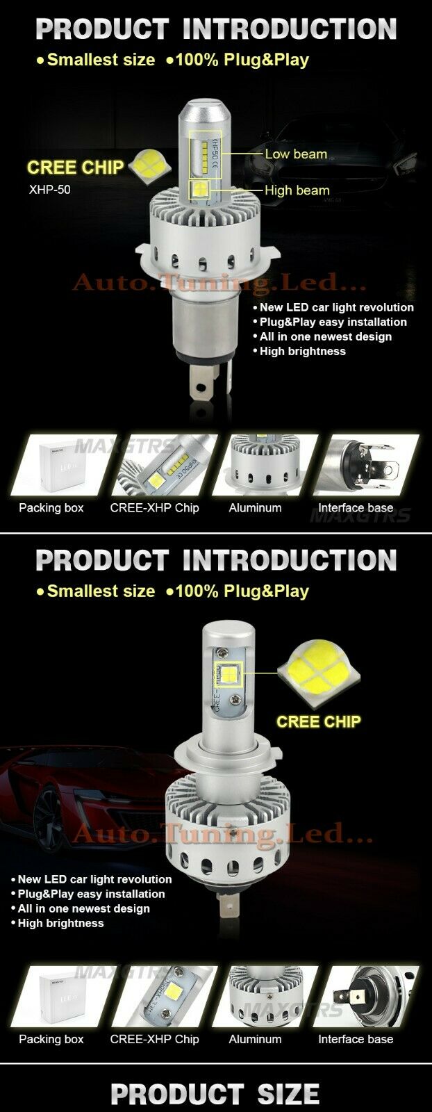 NEW - 2x H8 H9 H11 LOW BEAM HIGH BEAM FOG LIGHTS CREE LED
