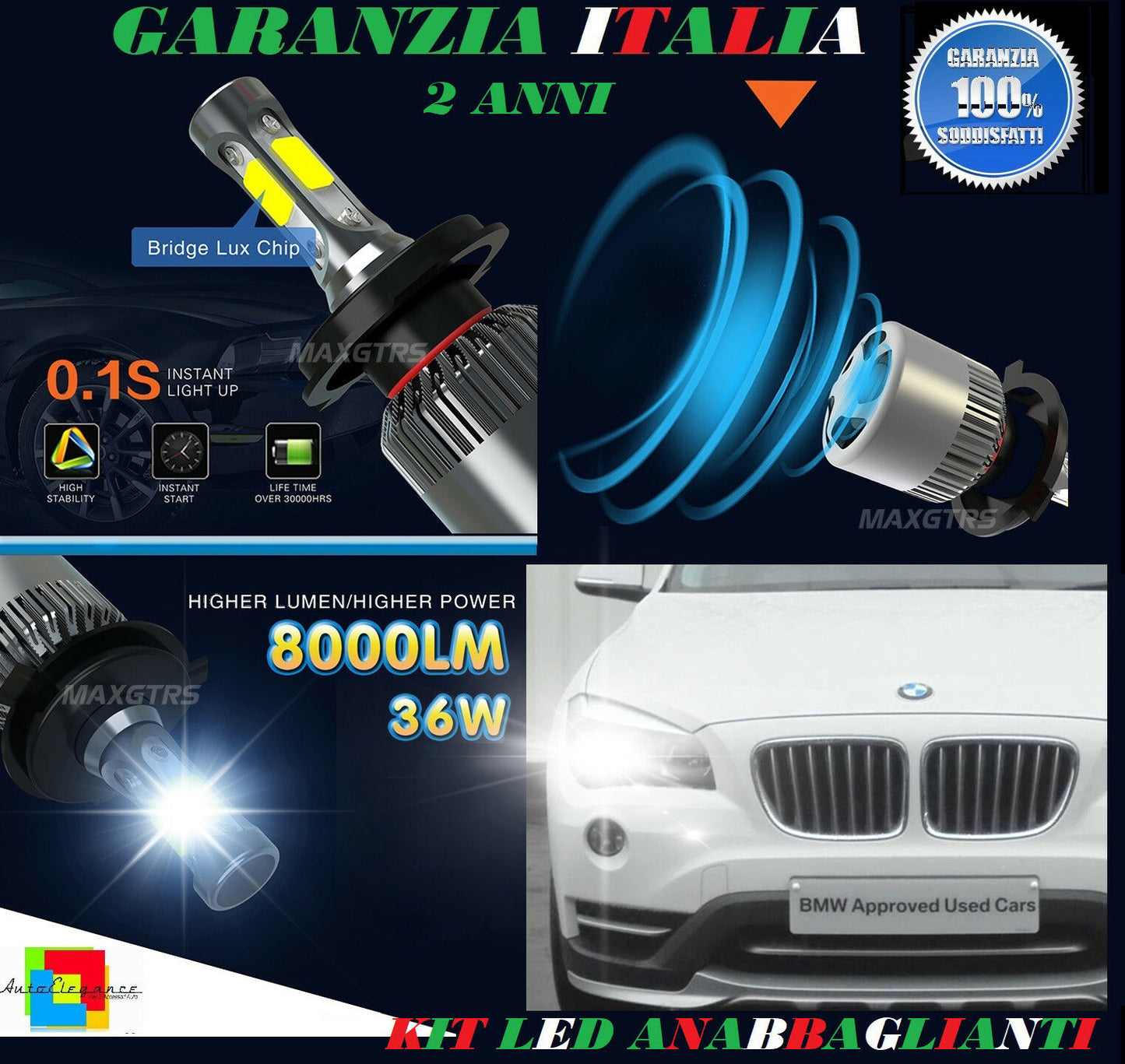 LAMPADE ANABBAGLIANTI 36W LED BMW X1 E84 2009-2015 ISTANTANEO 6000K