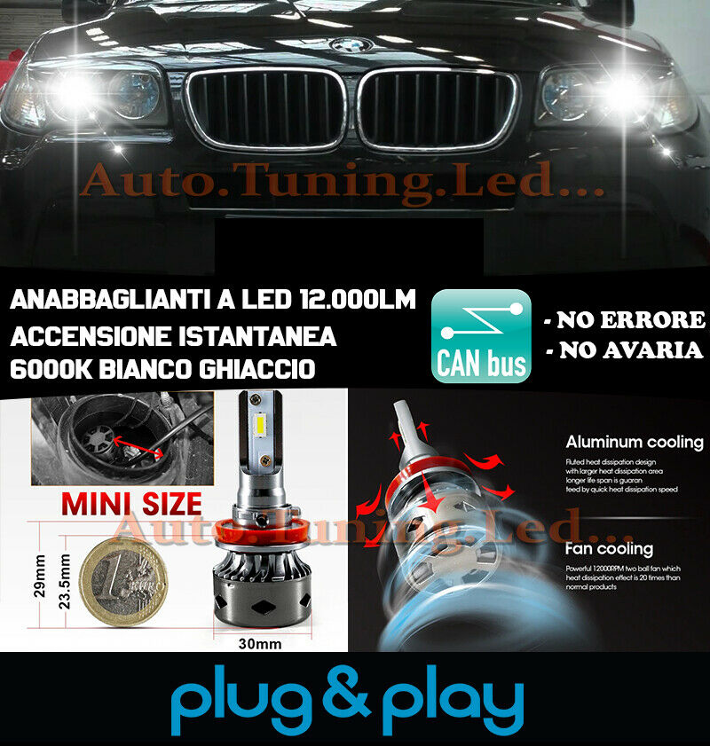 LAMPADE ANABBAGLIANTI LED BMW X3 E83 ISTANTANEO NO AVARIA 12.000LM