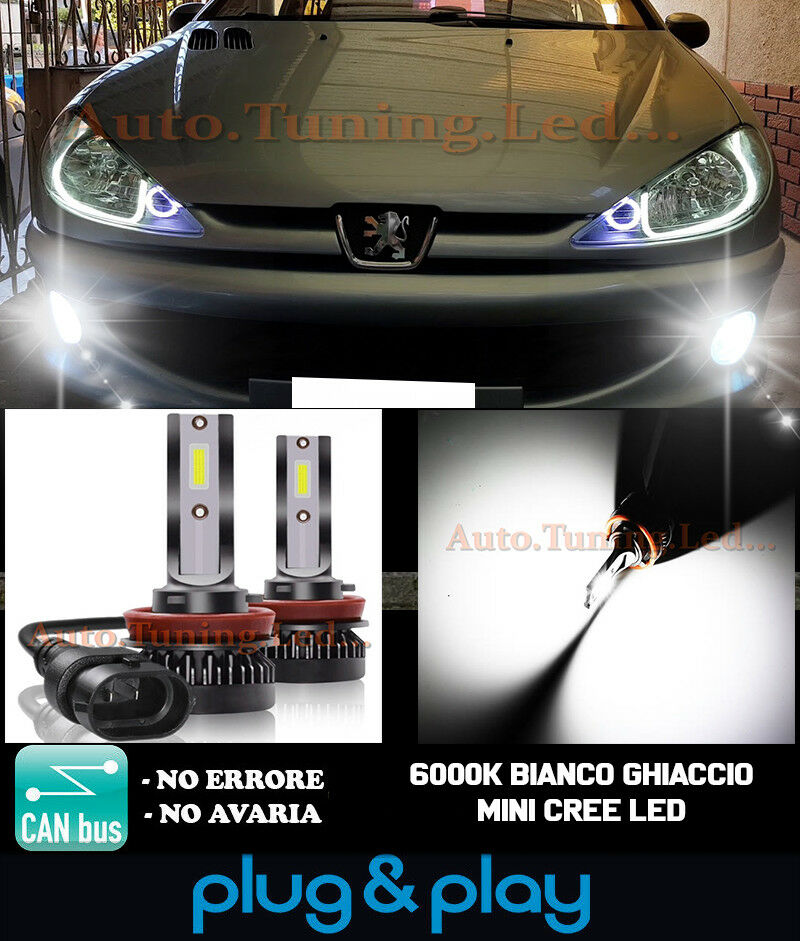 LAMPADE FENDINEBBIA A LED CREE PEUGEOT 206 CAMBUS BIANCO GHIACCIO 8000LM