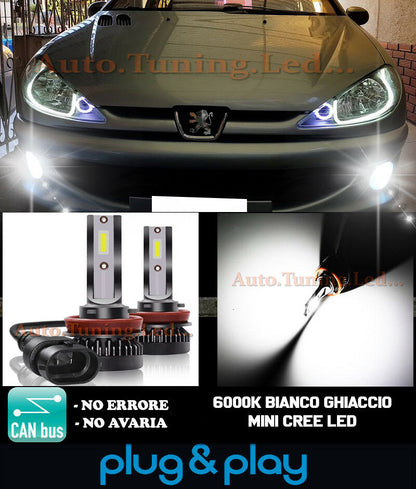 LAMPADE FENDINEBBIA A LED CREE PEUGEOT 206 CAMBUS BIANCO GHIACCIO 8000LM