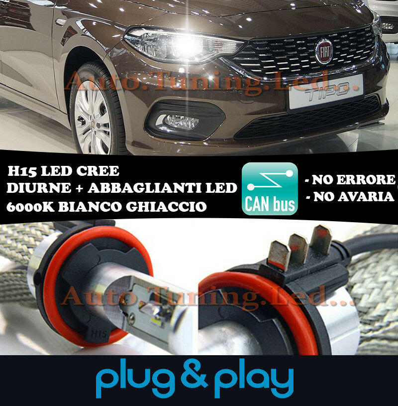LAMPADE DIURNE ABBAGLIANTI H15 LED FIAT TIPO 2015+ ISTANTANEO CREE NO AVARIA