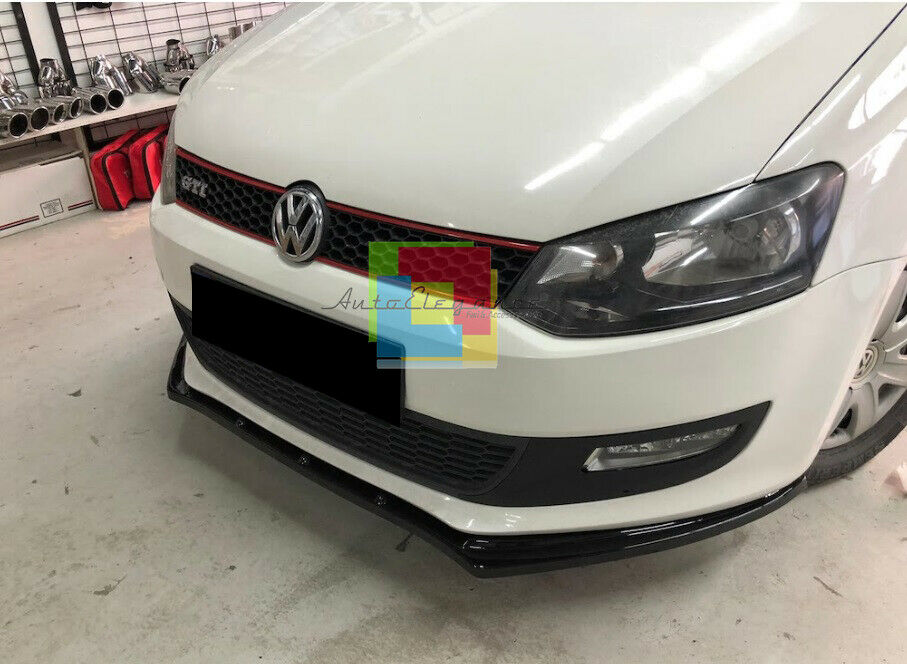 SPLITTER SPOILER SOTTO PARAURTI ANTERIORE PER VW POLO 6R 6C 2009-2016 ABS NERO .-