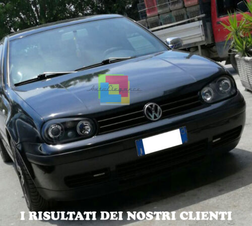 VW GOLF 4 IV DAL 1997 AL 2003 FARI ANTERIORI NERI CON ANGEL EYES BIANCHI A LED -