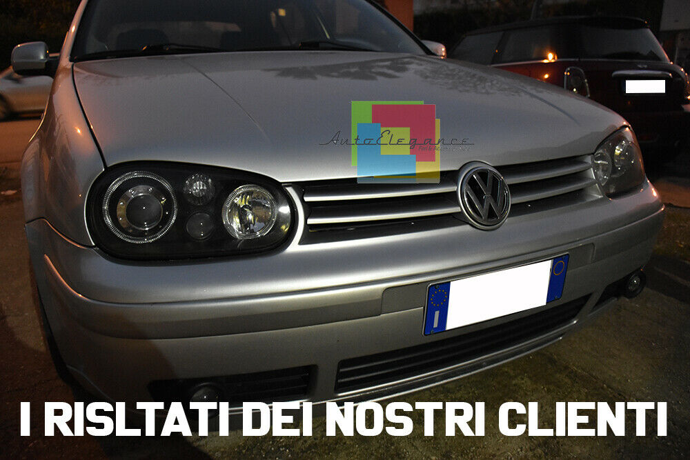 VW GOLF 4 1997 - 2003 FARI ANTERIORI NERI CON ANGEL EYES BIANCHI A LED