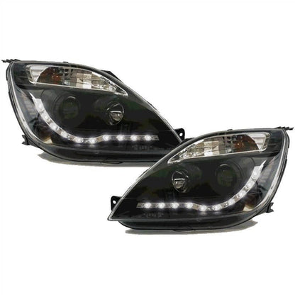 FORD FIESTA MK6 2002-2005 DRL LED POSITION HEADLIGHTS BLACK LENTICULAR HEADLIGHTS