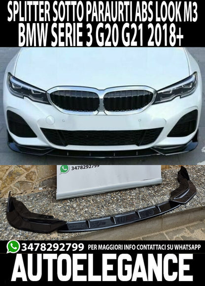 BMW SERIE 3 G20 G21 SPLITTER SOTTO PARAURTI ANTERIORE ABS M3 LOOK NERO LUCIDO AUTOELEGANCERICAMBI