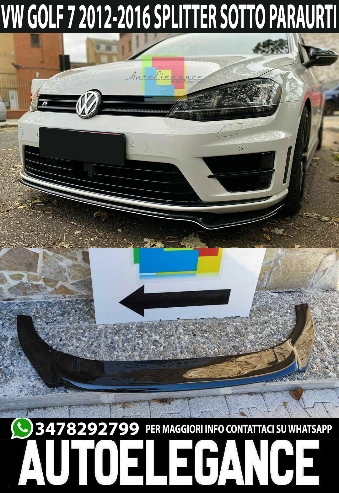 VW GOLF 7 12-16 R / RLINE ABS FRONT BUMPER SPLITTER GLOSS BLACK