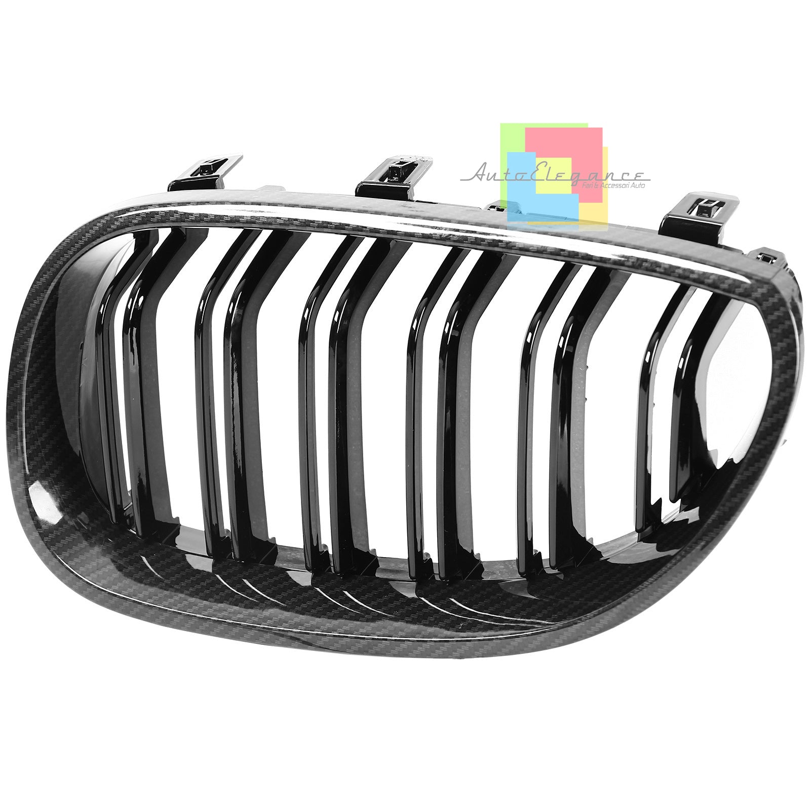 BMW SERIE 5 E60 E61 GRIGLIE ANTERIORI CARBONIO DOPPIA STRISCIA M5 LOOK AUTOELEGANCERICAMBI