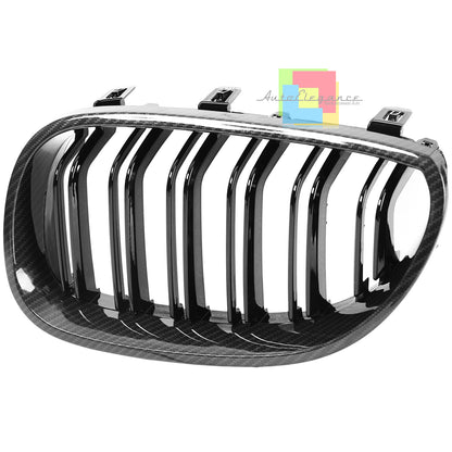 BMW SERIE 5 E60 E61 GRIGLIE ANTERIORI CARBONIO DOPPIA STRISCIA M5 LOOK AUTOELEGANCERICAMBI