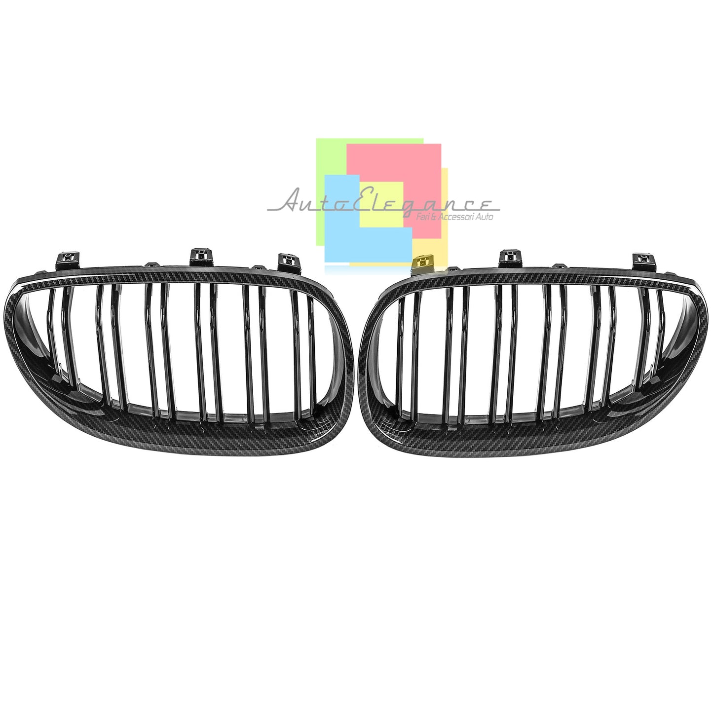 BMW SERIE 5 E60 E61 GRIGLIE ANTERIORI CARBONIO DOPPIA STRISCIA M5 LOOK AUTOELEGANCERICAMBI