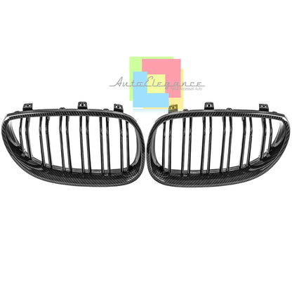 BMW SERIE 5 E60 E61 GRIGLIE ANTERIORI CARBONIO DOPPIA STRISCIA M5 LOOK AUTOELEGANCERICAMBI