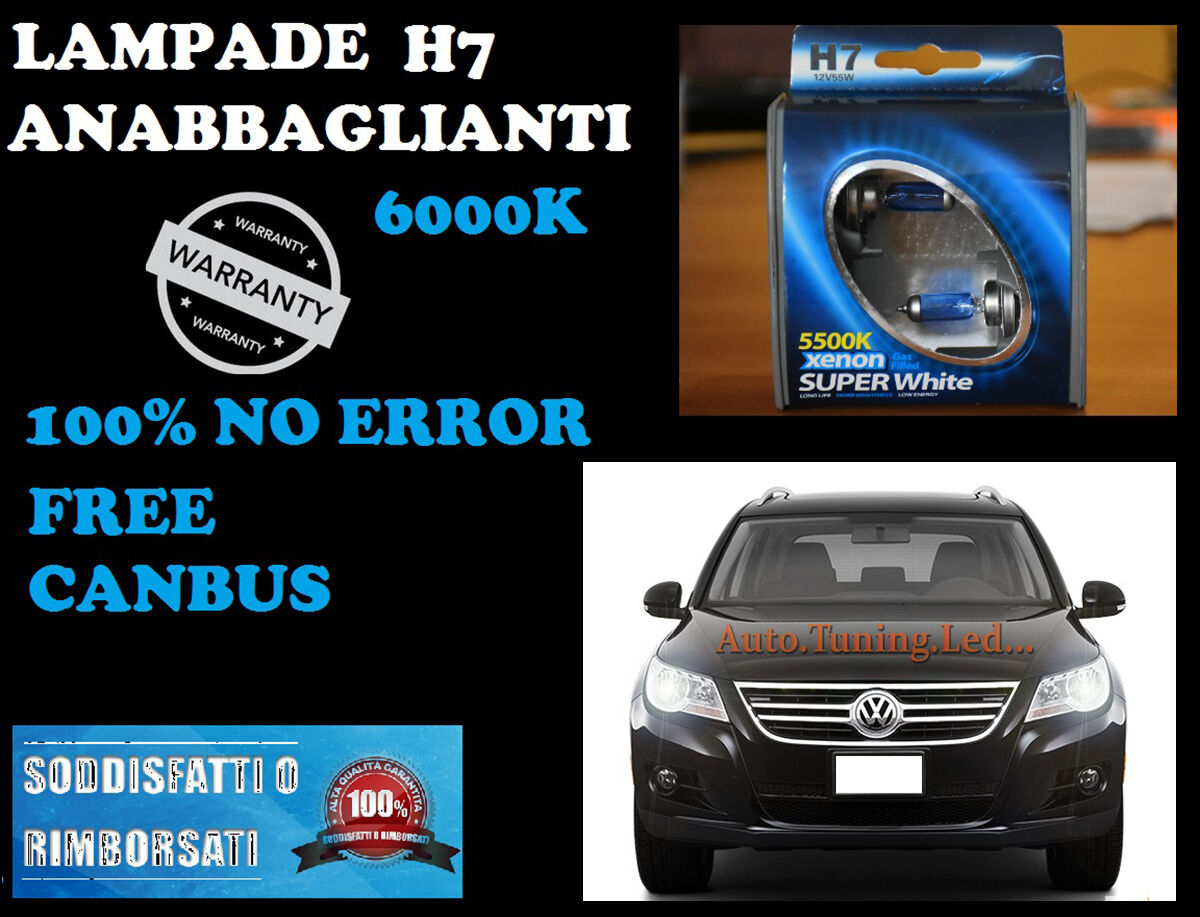 VW TIGUAN 08-13 COPPIA LAMPADE H7 BLUE XENON BIANCO ANABBAGLIANTE 55W 12V