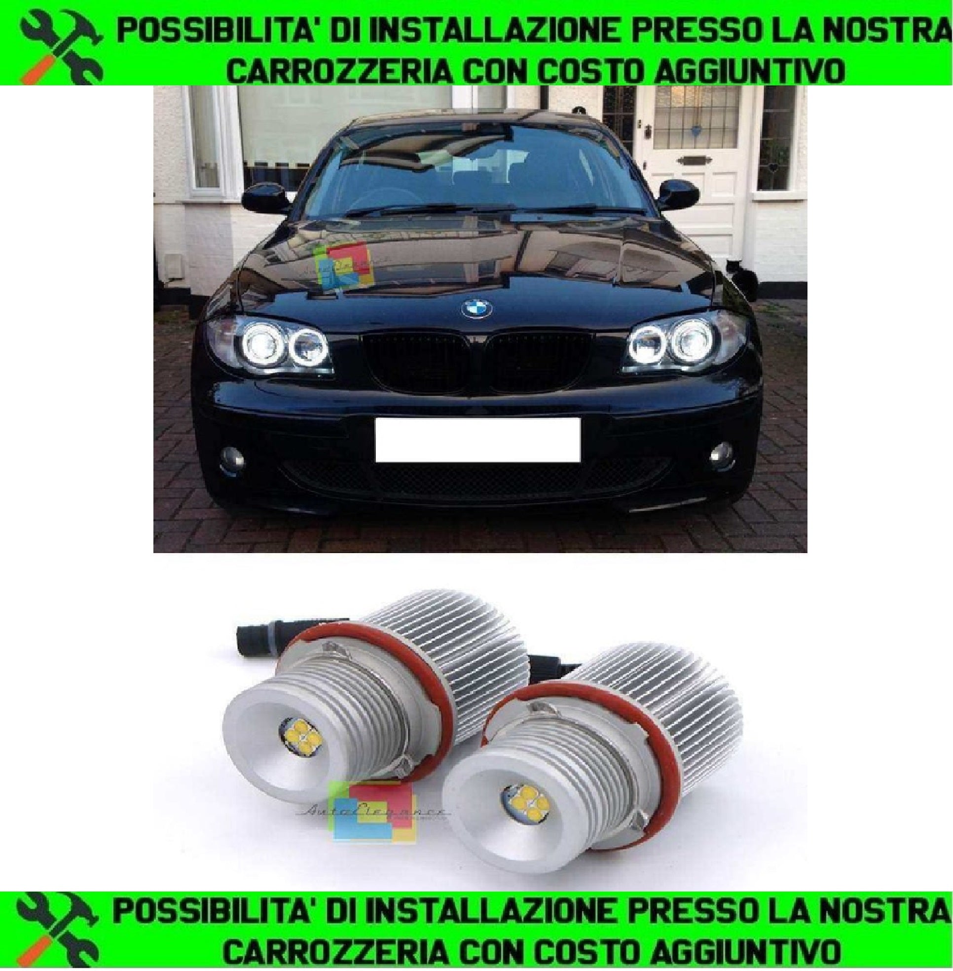 BMW SERIE 1 E87 2004-2007 KIT ANGEL EYES 40W 6000K LED BIANCO GHIACCIO NO ERROR AUTOELEGANCERICAMBI