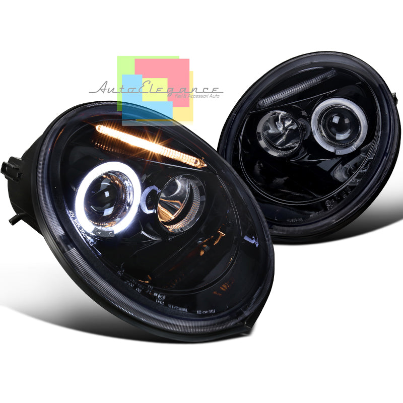 VW NEW BEETLE 1998-2005 BLACK LENTICULAR ANGEL EYES HEADLIGHTS