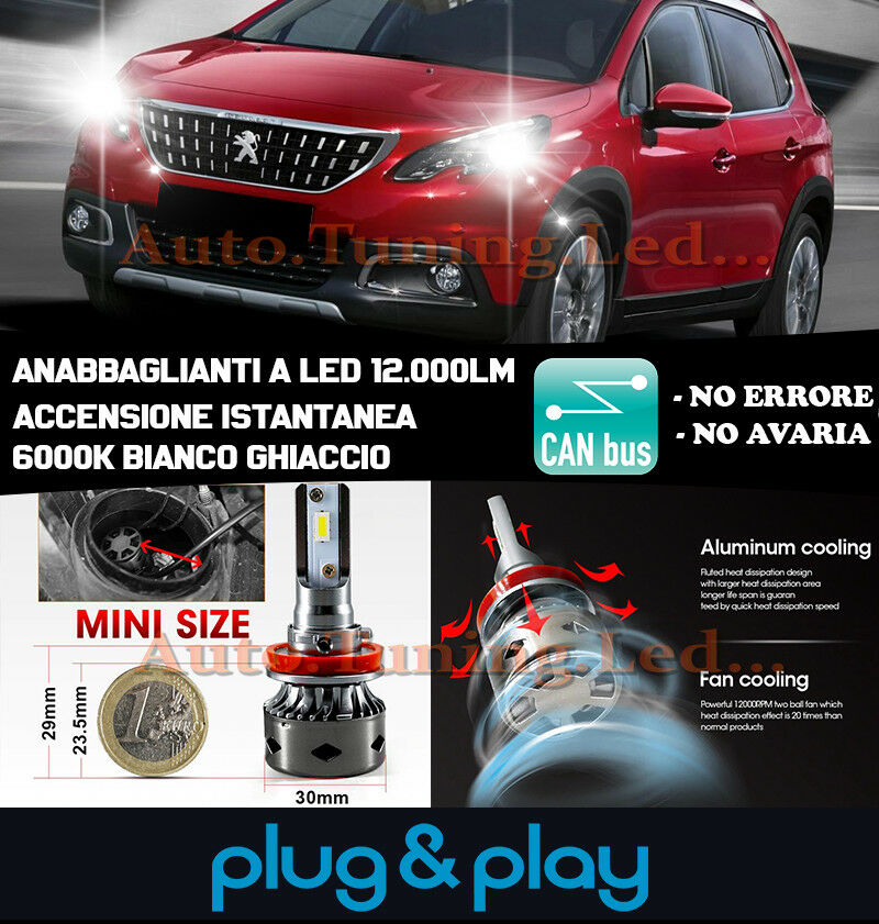 LED LOW BEAM HEADLIGHTS PEUGEOT 2008 2013+ INSTANT NO FAILURE 12,000LM