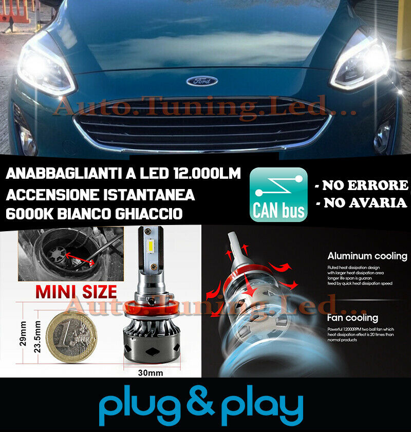 FORD FIESTA VII MK7 INSTANT NO FAILURE LED LOW BEAM HEADLIGHTS 12,000LM